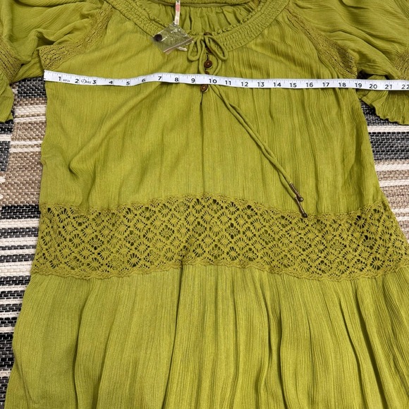 Free People Dream On Me Womens Crochet Lace Trim Tiered Maxi Dress Green Small - Picture 11 of 16